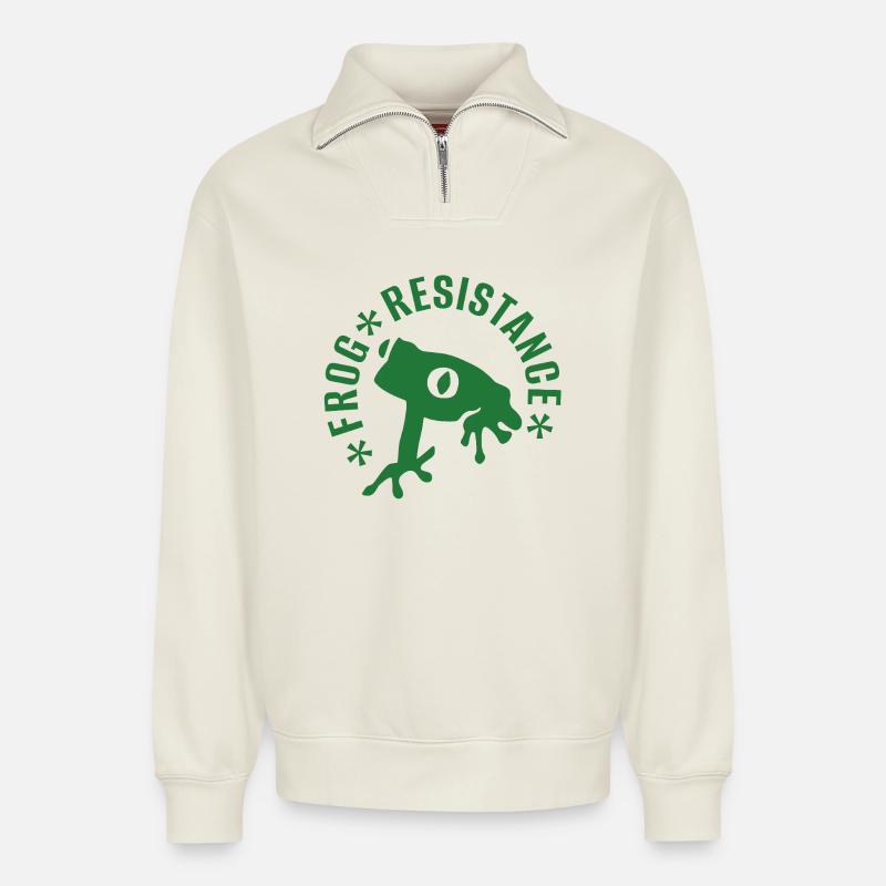 Frog resistance - "Frog resistance" - Relaxed Unisex Organic Half Zip Sweatshirt – by SPREAD - off white