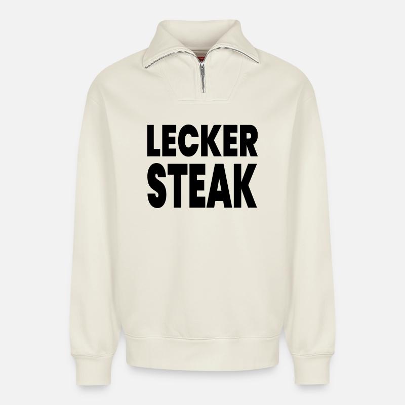 Steak - Relaxed Unisex Organic Half Zip Sweatshirt – von SPREAD - Naturweiß