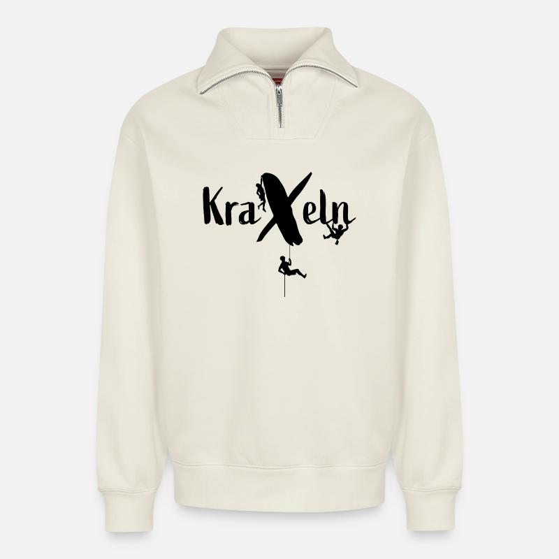Kraxeln - Relaxed Unisex Organic Half Zip Sweatshirt – von SPREAD - Naturweiß