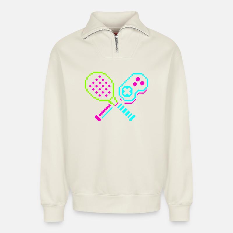 Retro Arcade Neon Paddel - Relaxed Unisex Organic Half Zip Sweatshirt – von SPREAD - Naturweiß