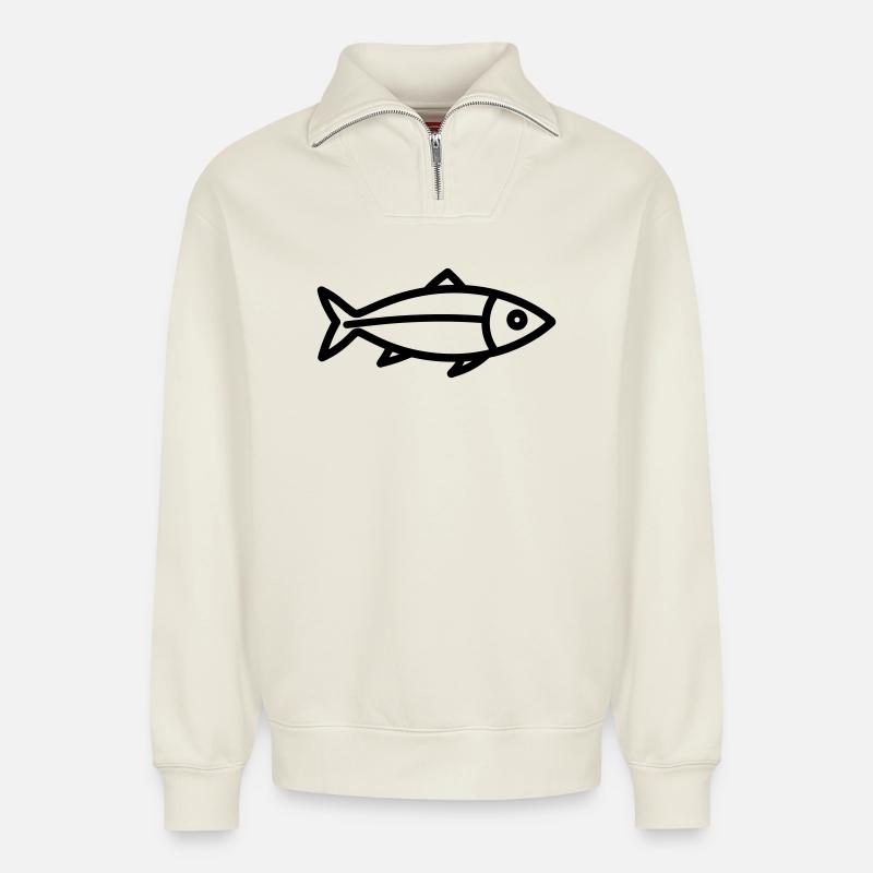herring - Relaxed Unisex Organic Half Zip Sweatshirt – by SPREAD - off white