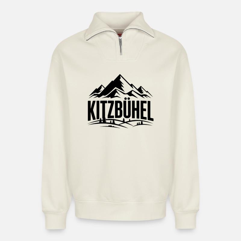 Kitzbühel - Souvenir Design - Relaxed Unisex Organic Half Zip Sweatshirt – von SPREAD - Naturweiß