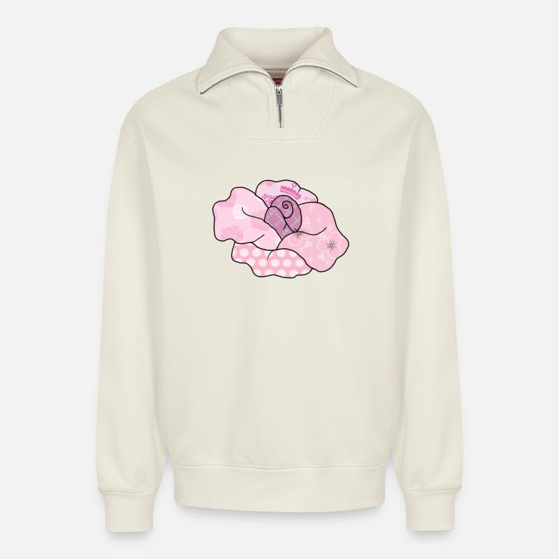 bunte_Rose - Sweat unisexe décontracté en coton biologique à demi-zip – de SPREAD - blanc cassé