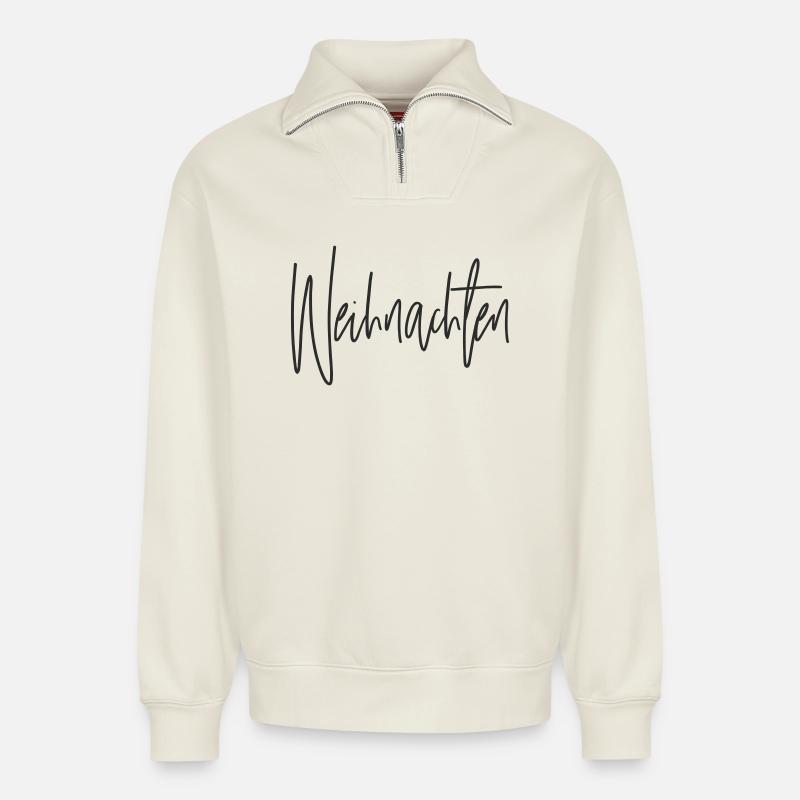Christmas Script Hand Lettering - Relaxed Unisex Organic Half Zip Sweatshirt – by SPREAD - off white