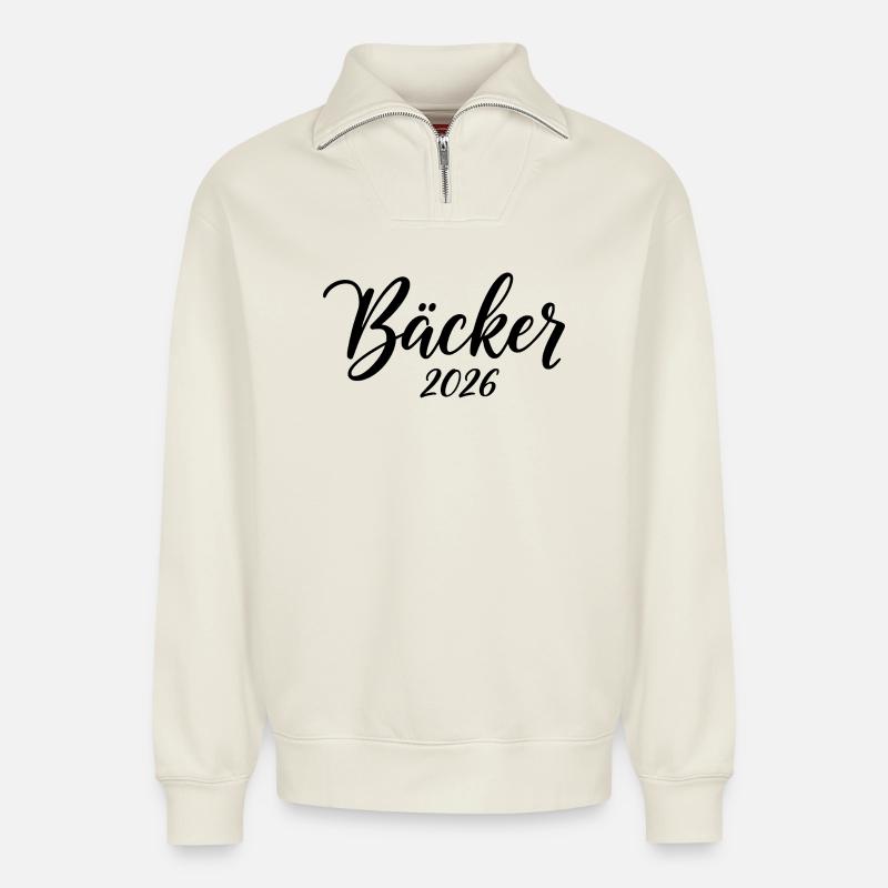 Bäcker 2026 – Handwerksdesign - Relaxed Unisex Organic Half Zip Sweatshirt – von SPREAD - Naturweiß