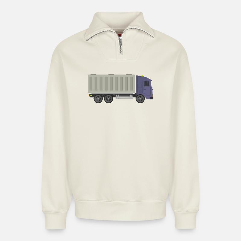 Container-LKW - Relaxed Unisex Organic Half Zip Sweatshirt – von SPREAD - Naturweiß
