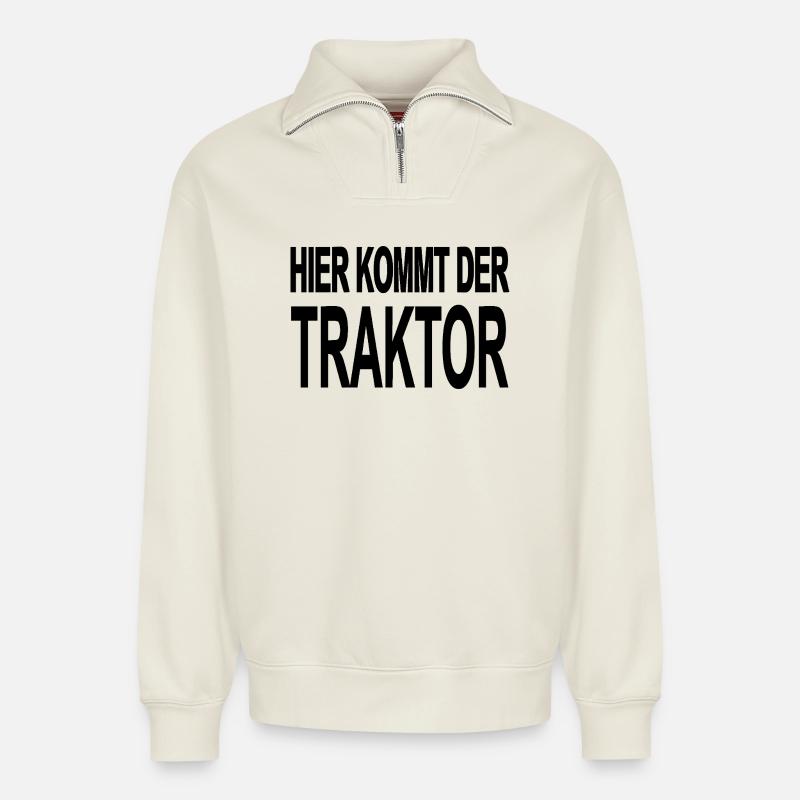 Traktor - Relaxed Unisex Organic Half Zip Sweatshirt – von SPREAD - Naturweiß