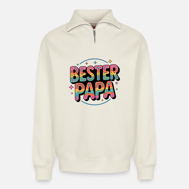 Bester papa - Relaxed Unisex Organic Half Zip Sweatshirt – von SPREAD - Naturweiß