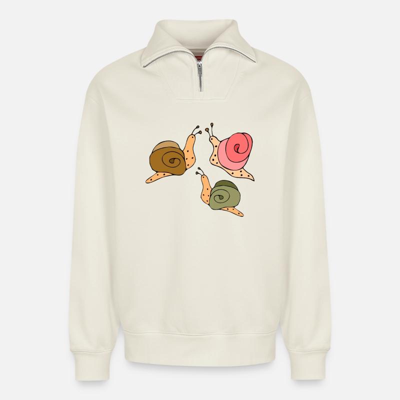 Snails - Relaxed Unisex Organic Half Zip Sweatshirt – by SPREAD - off white