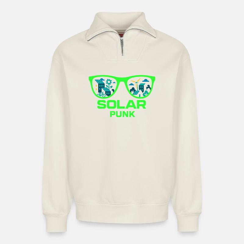 Solarpunk Vision - Relaxed Unisex Organic Half Zip Sweatshirt – by SPREAD - off white