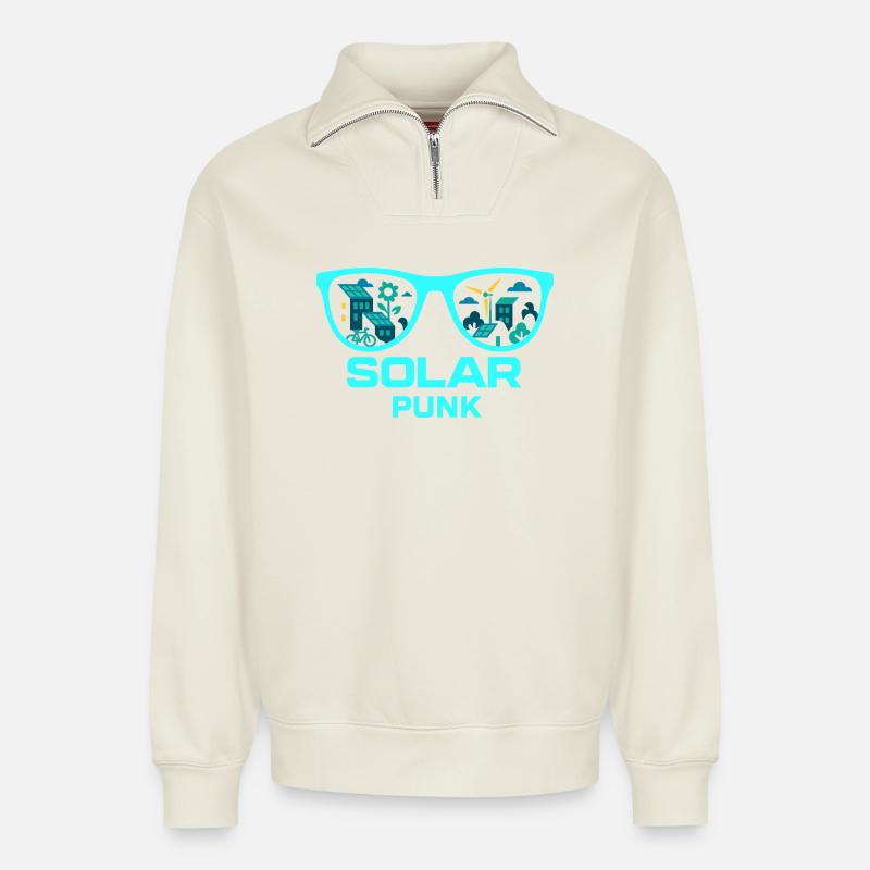 Solarpunk Vision - Relaxed Unisex Organic Half Zip Sweatshirt – by SPREAD - off white
