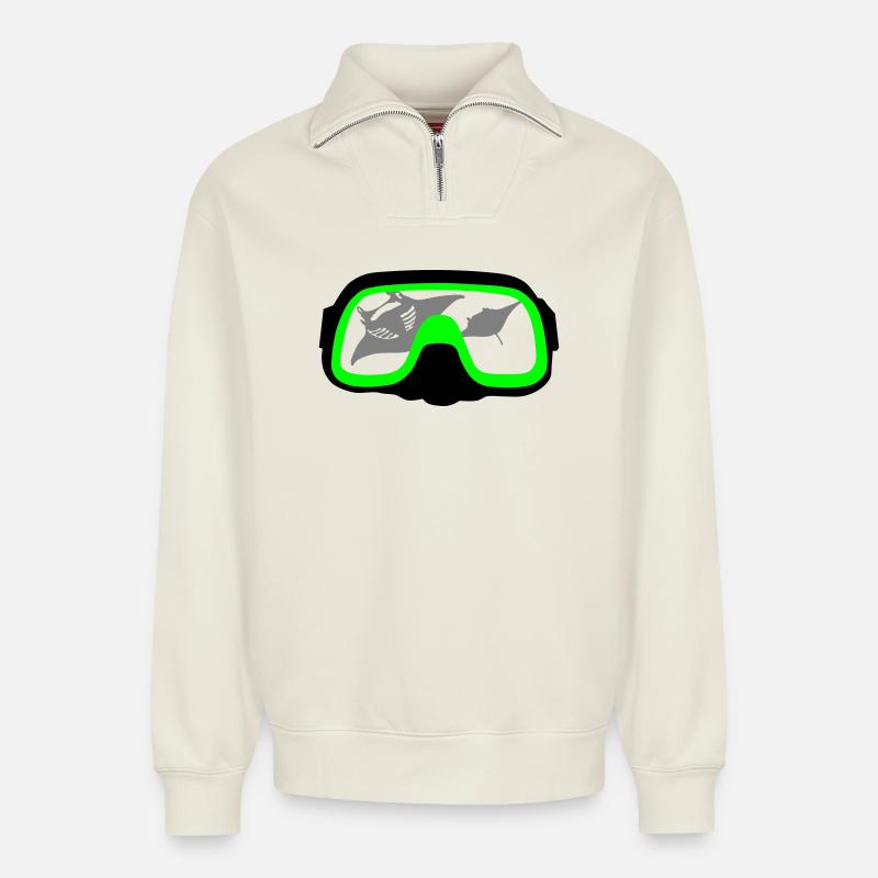 Lunettes de plongée - Sweat unisexe décontracté en coton biologique à demi-zip – de SPREAD - blanc cassé