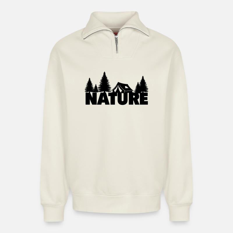 Nature - Relaxed Unisex Organic Half Zip Sweatshirt – by SPREAD - off white