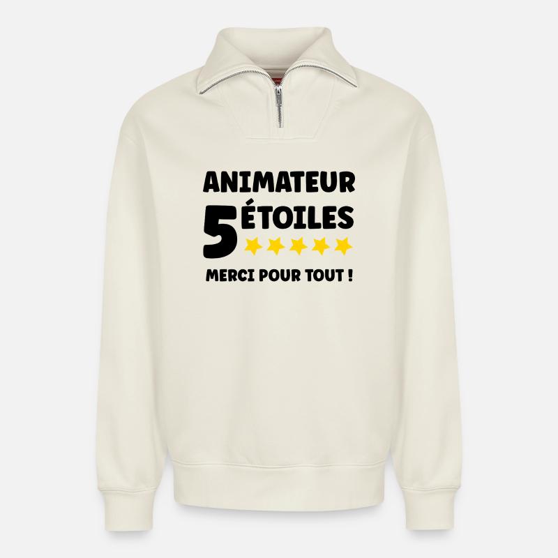 Gastgeber - Relaxed Unisex Organic Half Zip Sweatshirt – von SPREAD - Naturweiß