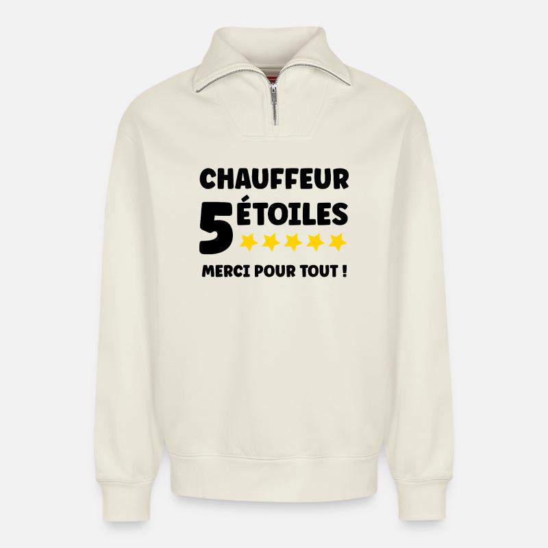 Merci chauffeur - Sweat unisexe décontracté en coton biologique à demi-zip – de SPREAD - blanc cassé