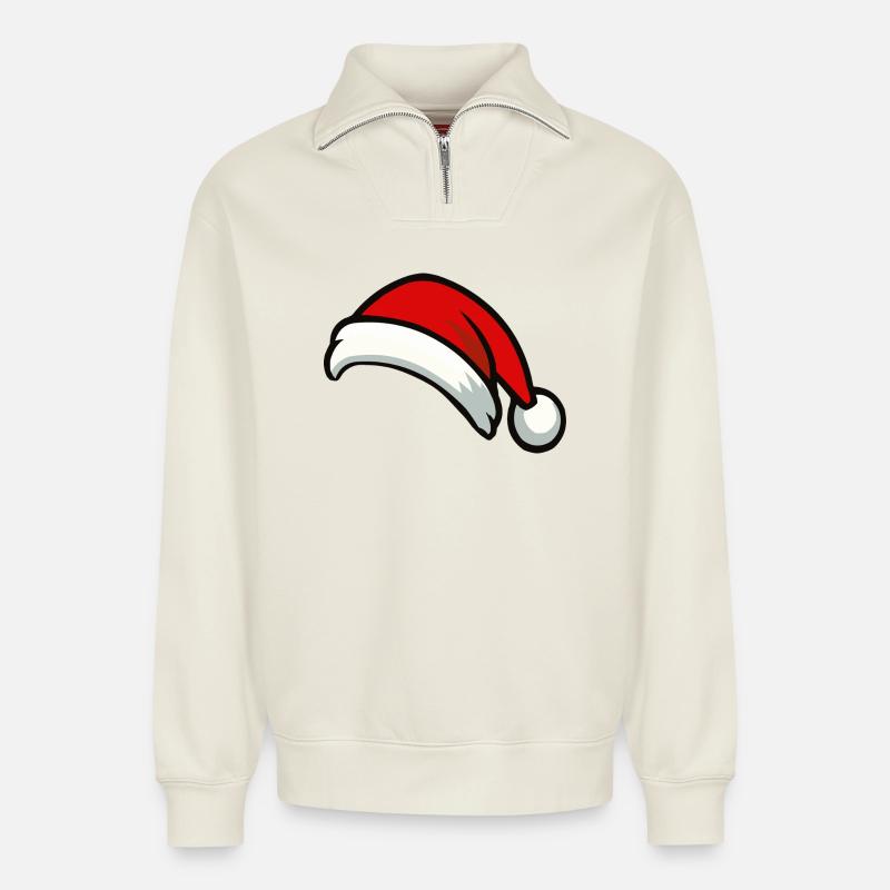 Santa Hut Graphic - Relaxed Unisex Organic Half Zip Sweatshirt – von SPREAD - Naturweiß