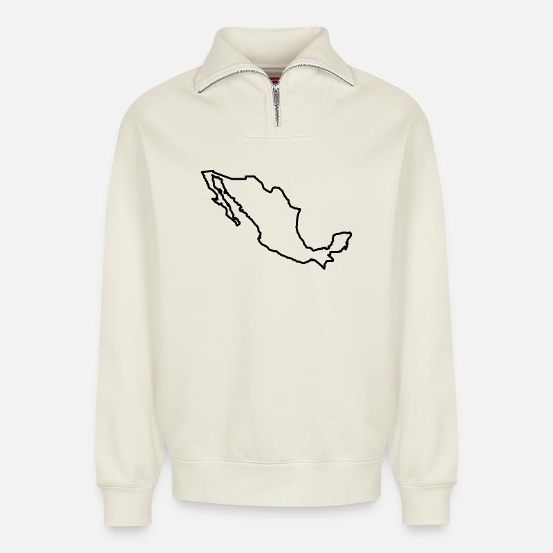 Mexiko Umriss - Relaxed Unisex Organic Half Zip Sweatshirt – von SPREAD - Naturweiß