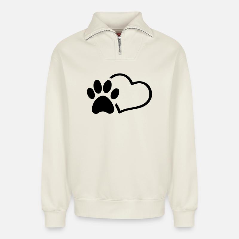 Pfote Herz - Relaxed Unisex Organic Half Zip Sweatshirt – von SPREAD - Naturweiß