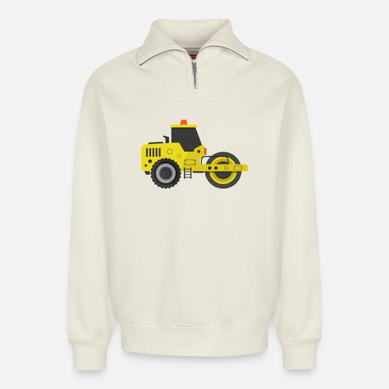 Road roller - Relaxed Unisex Organic Half Zip Sweatshirt – by SPREAD - off white