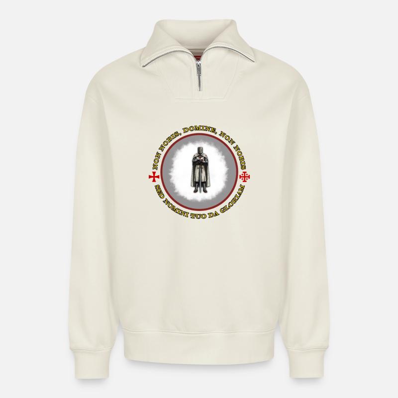 Tempelritter - Relaxed Unisex Organic Half Zip Sweatshirt – von SPREAD - Naturweiß