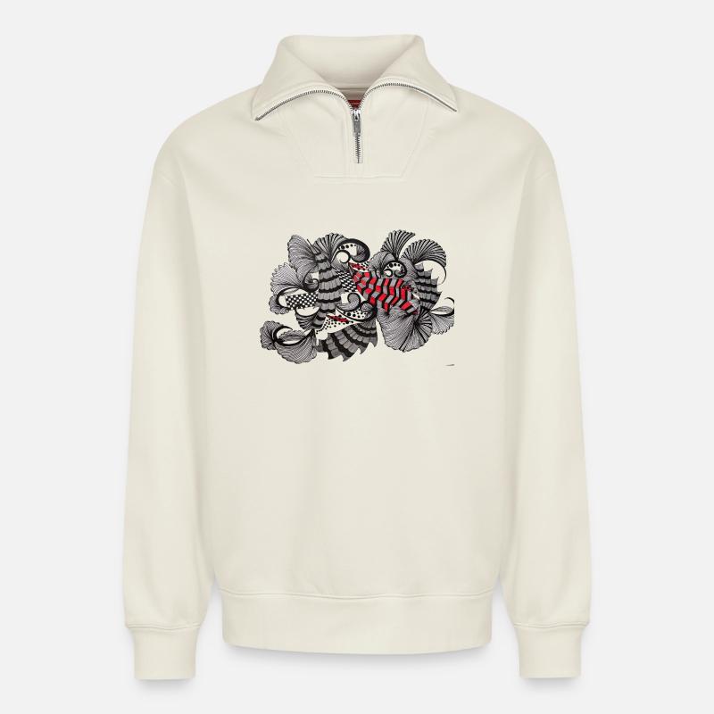 Black White Red Pattern - Relaxed Unisex Organic Half Zip Sweatshirt – by SPREAD - off white