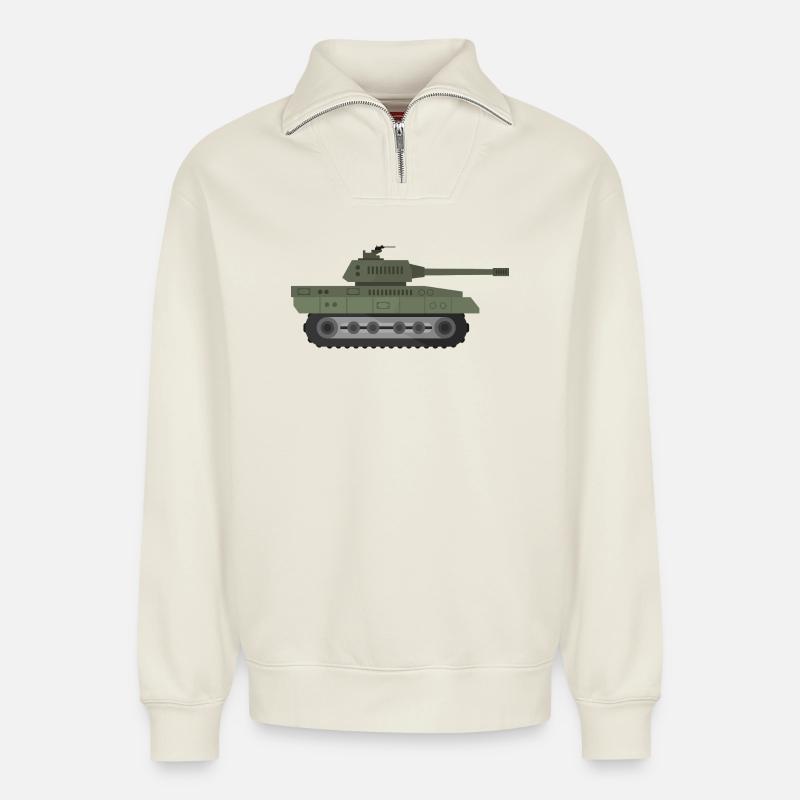Char militaire - Sweat unisexe décontracté en coton biologique à demi-zip – de SPREAD - blanc cassé