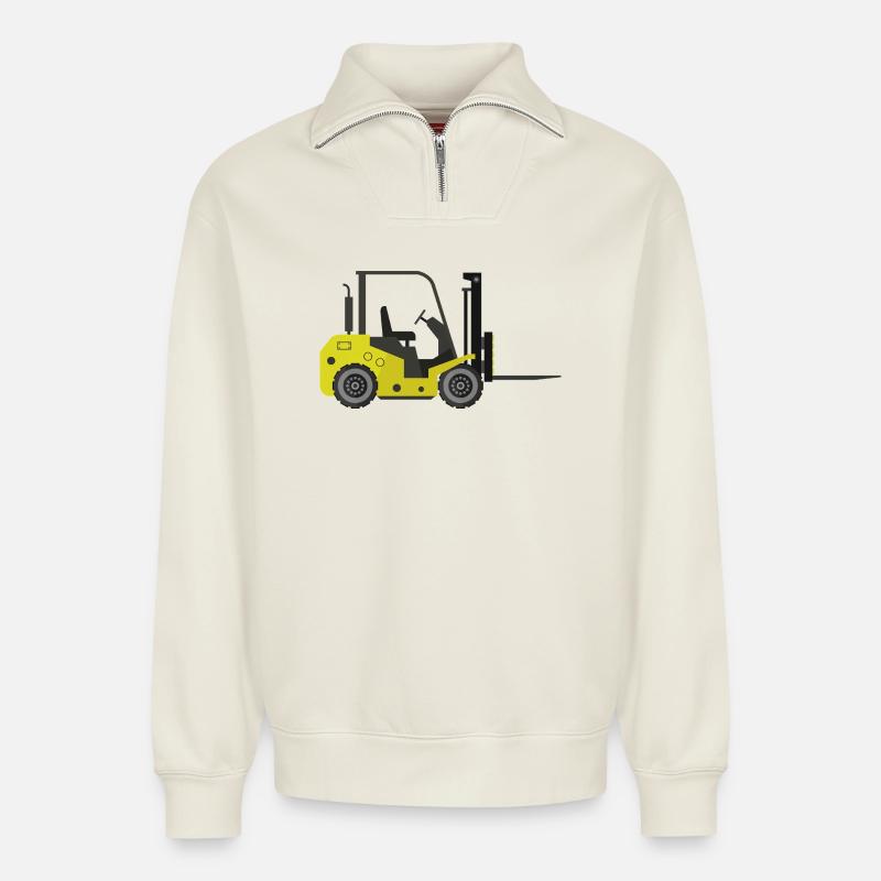 Forklift - Relaxed Unisex Organic Half Zip Sweatshirt – by SPREAD - off white