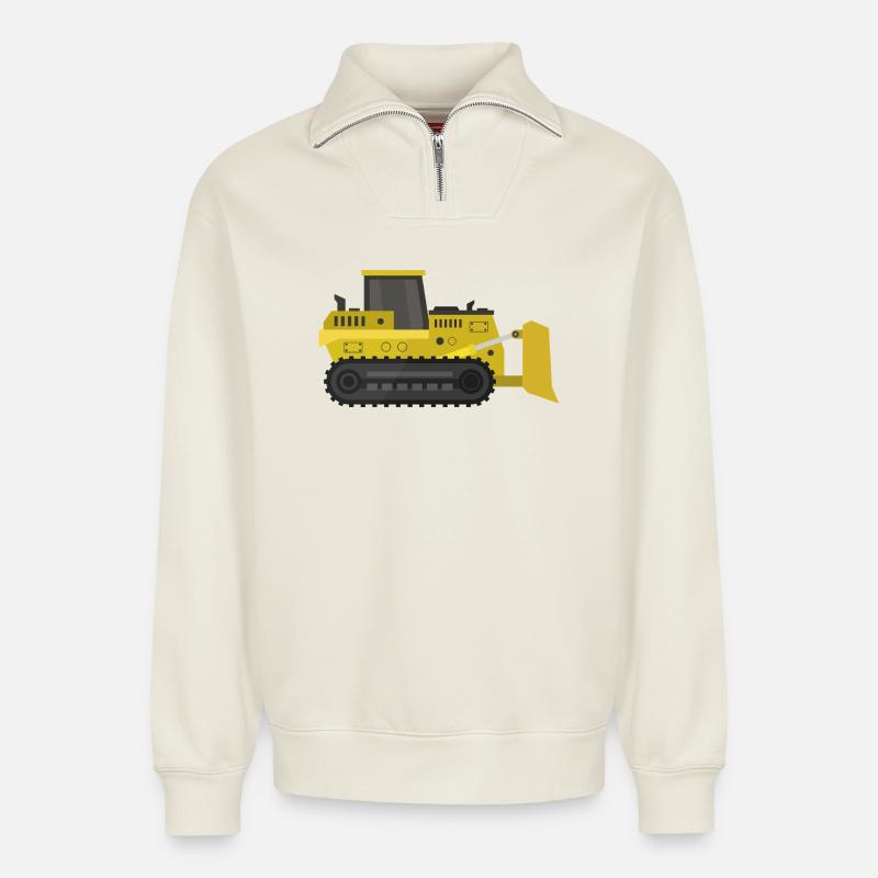 Bulldozer - Sweat unisexe décontracté en coton biologique à demi-zip – de SPREAD - blanc cassé