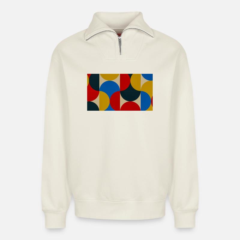 Bunte Kreisblöcke - Relaxed Unisex Organic Half Zip Sweatshirt – von SPREAD - Naturweiß