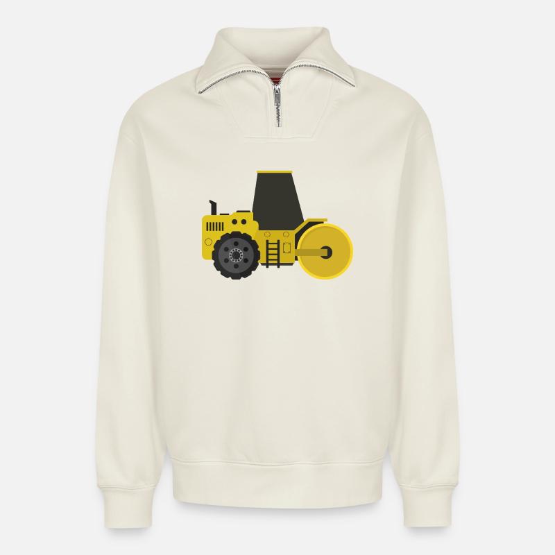 Road roller - Relaxed Unisex Organic Half Zip Sweatshirt – by SPREAD - off white