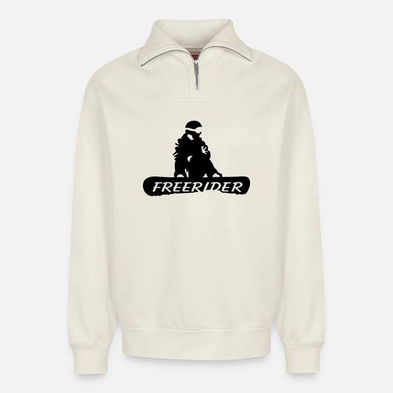 Freerider Snowboard - Relaxed Unisex Organic Half Zip Sweatshirt – by SPREAD - off white