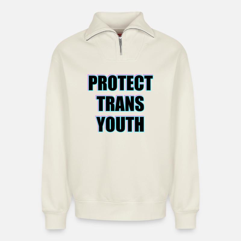 Trans-Jugendliche schützen - Relaxed Unisex Organic Half Zip Sweatshirt – von SPREAD - Naturweiß