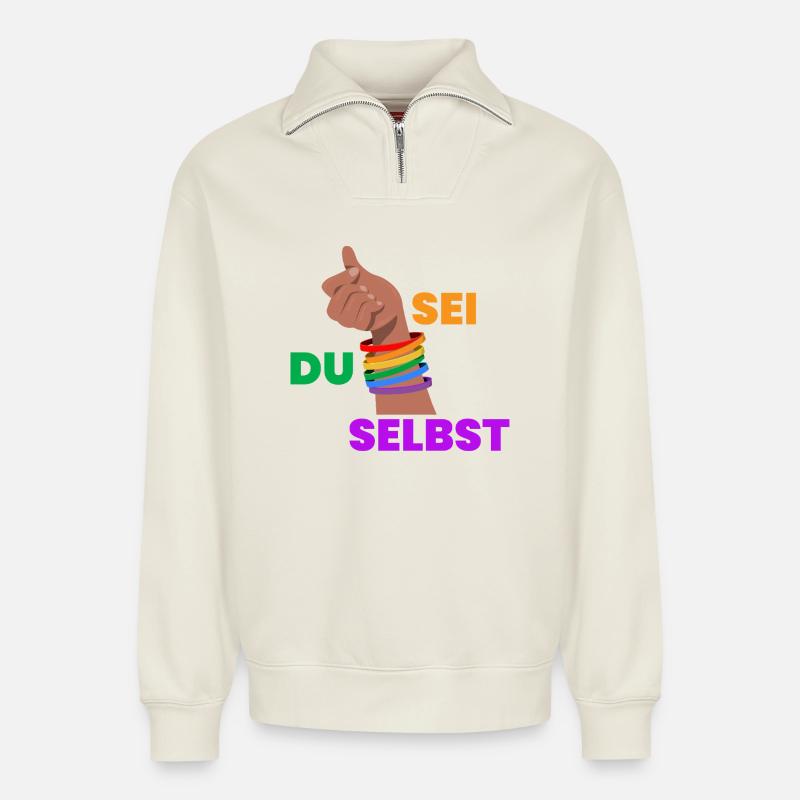 Pride Faust Selbstbestimmung - Relaxed Unisex Organic Half Zip Sweatshirt – von SPREAD - Naturweiß