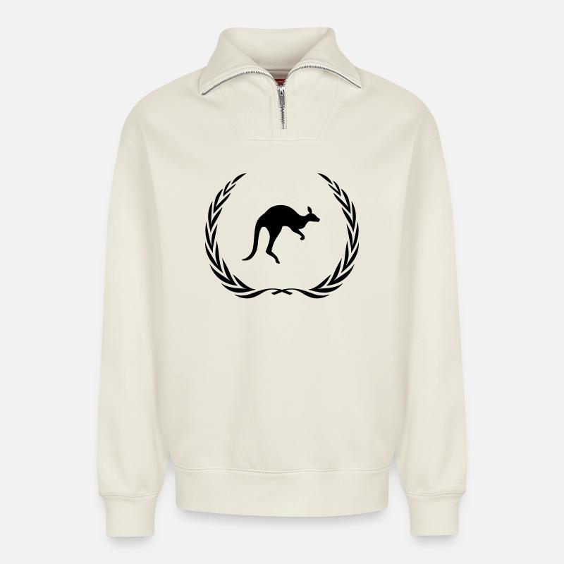 Känguru Tier Kranz - Relaxed Unisex Organic Half Zip Sweatshirt – von SPREAD - Naturweiß
