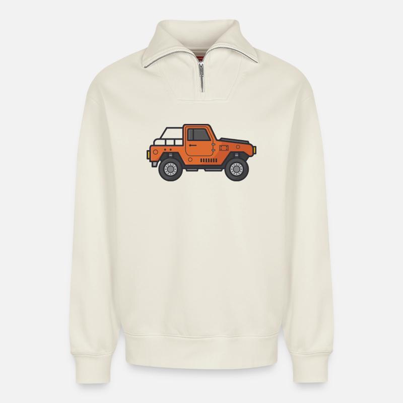 Jeep-Karikatur - Relaxed Unisex Organic Half Zip Sweatshirt – von SPREAD - Naturweiß