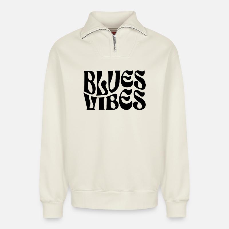 Blues-Vibes - Relaxed Unisex Organic Half Zip Sweatshirt – von SPREAD - Naturweiß