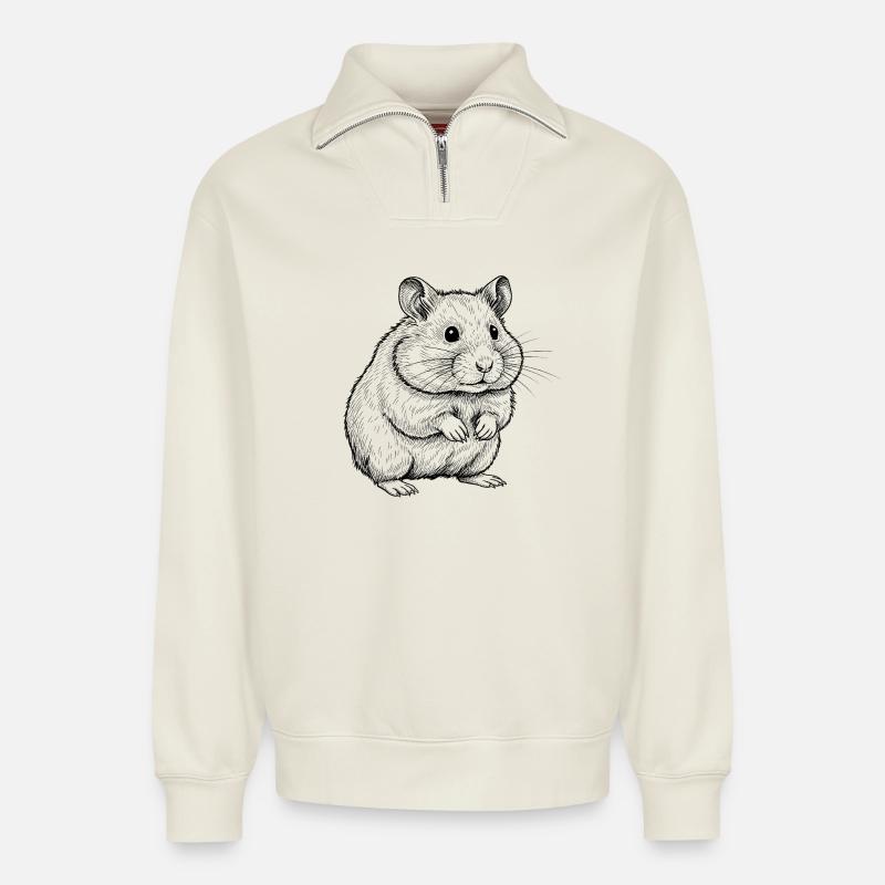 Hamster - Sweat unisexe décontracté en coton biologique à demi-zip – de SPREAD - blanc cassé