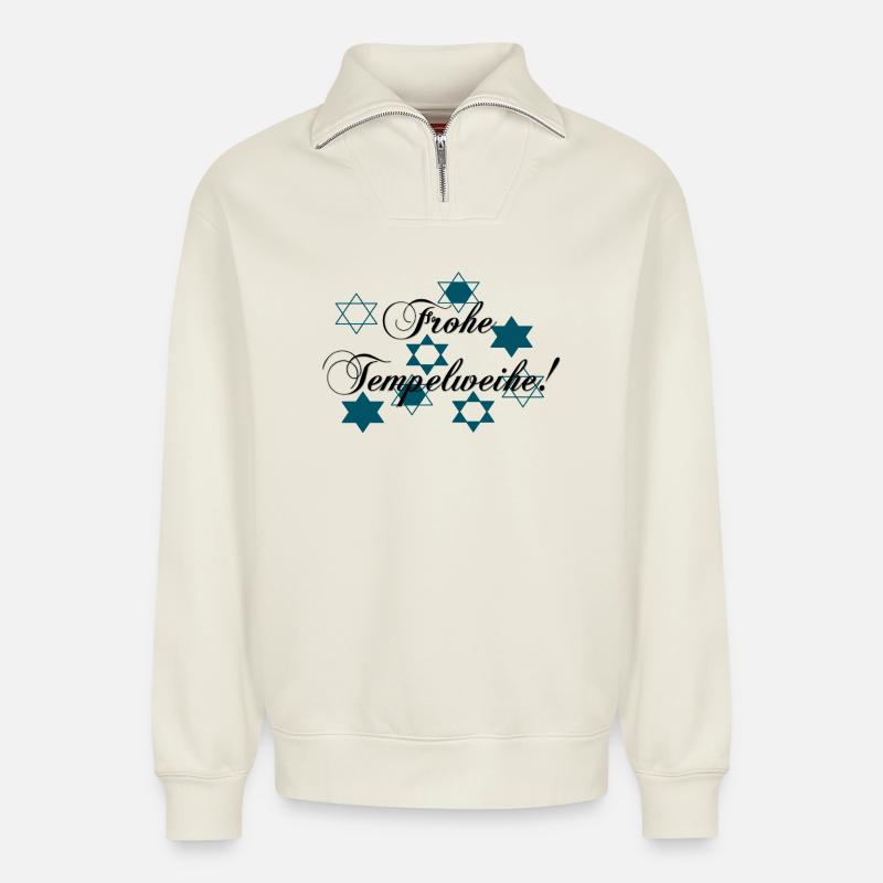Happy Temple Consecration - Relaxed Unisex Organic Half Zip Sweatshirt – by SPREAD - off white