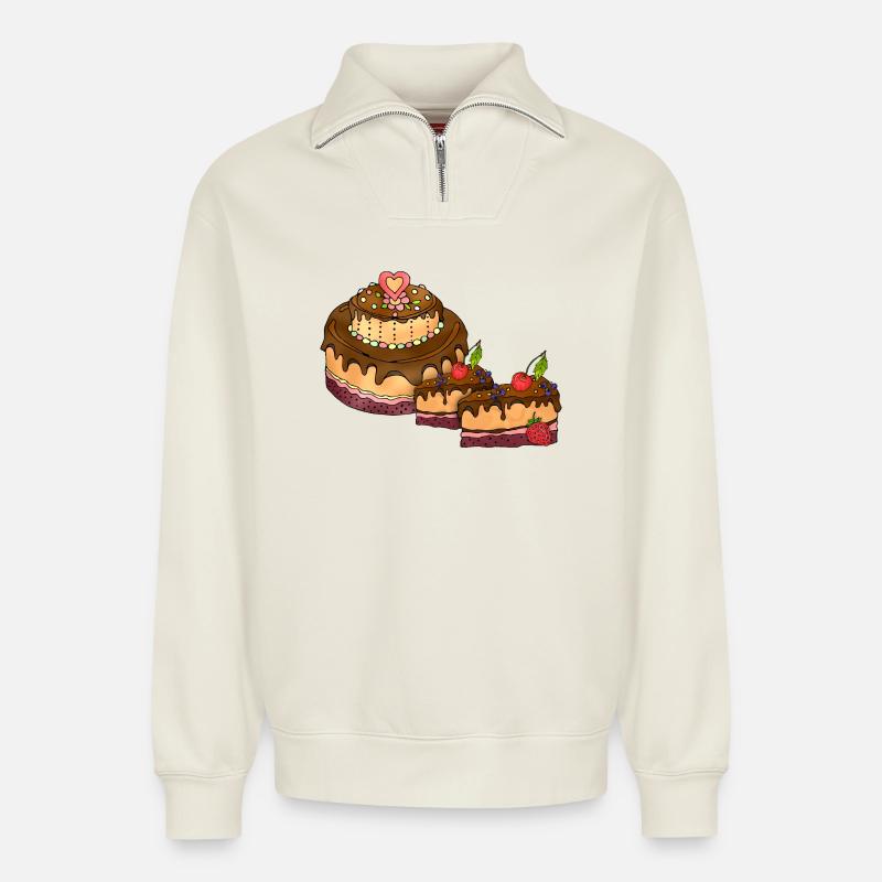Kuchen - Relaxed Unisex Organic Half Zip Sweatshirt – von SPREAD - Naturweiß