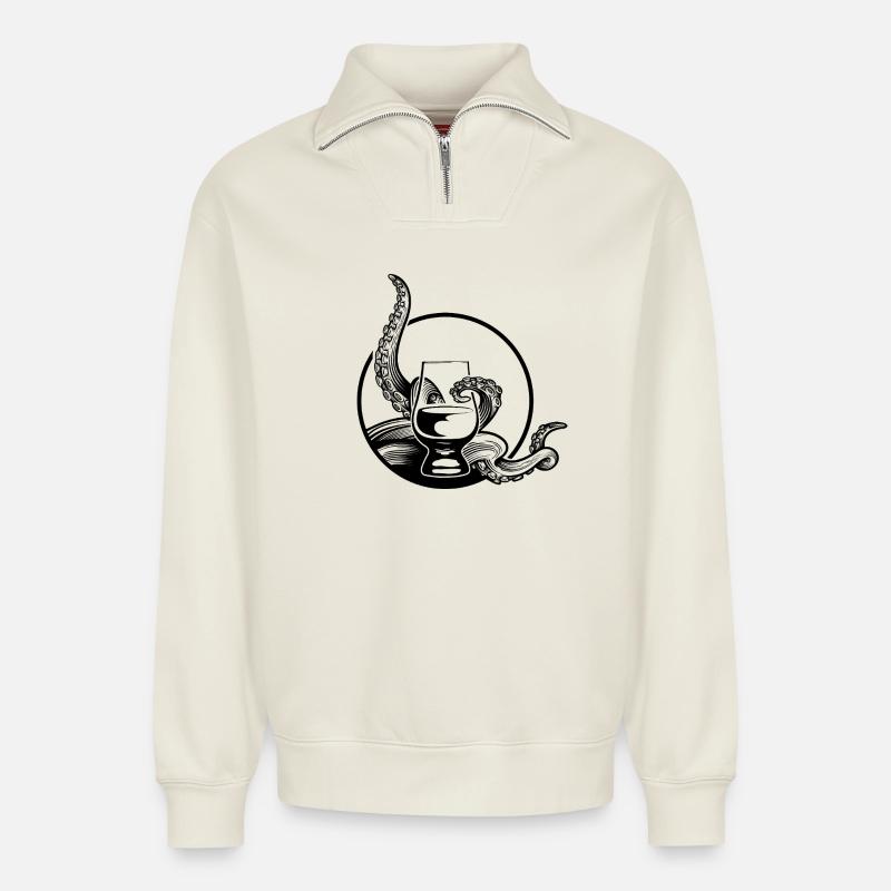 Tentacules loin de mon dram ! - Sweat unisexe décontracté en coton biologique à demi-zip – de SPREAD - blanc cassé