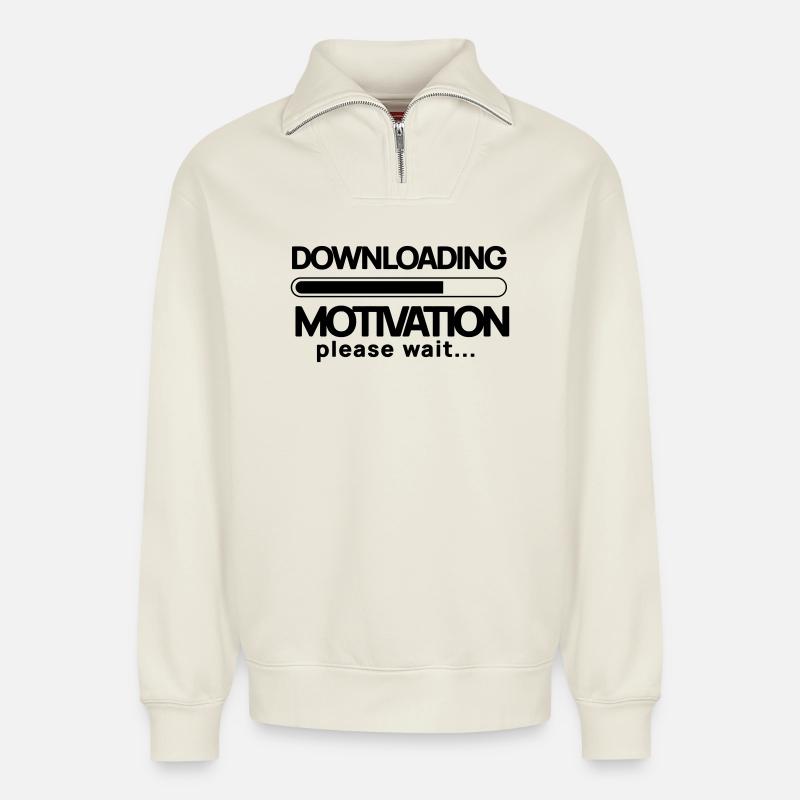 Downloading motivation. Please Wait - Relaxed Unisex Organic Half Zip Sweatshirt – by SPREAD - off white