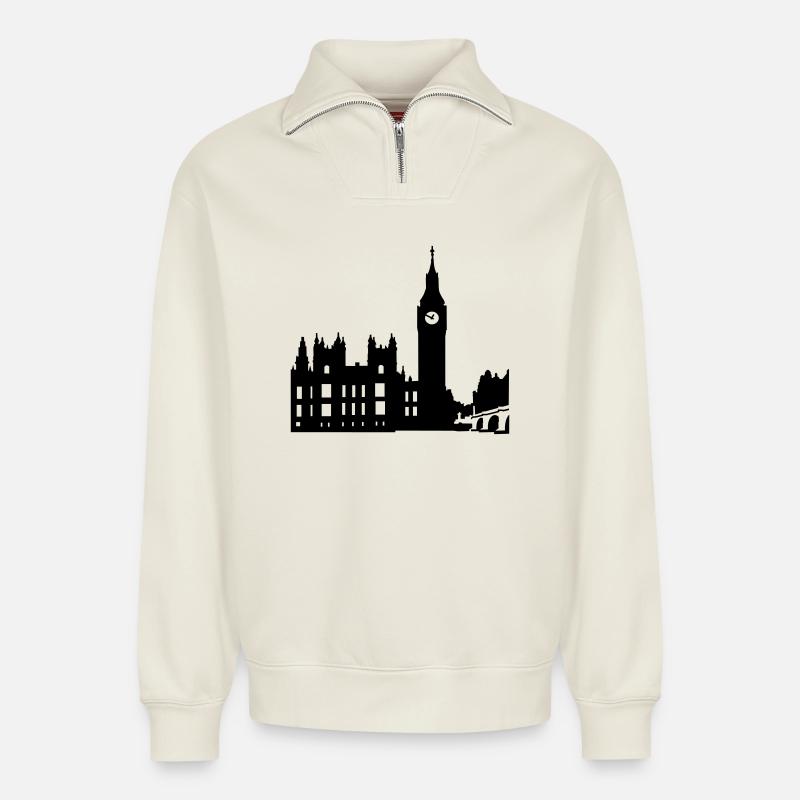 Londres - Sweat unisexe décontracté en coton biologique à demi-zip – de SPREAD - blanc cassé