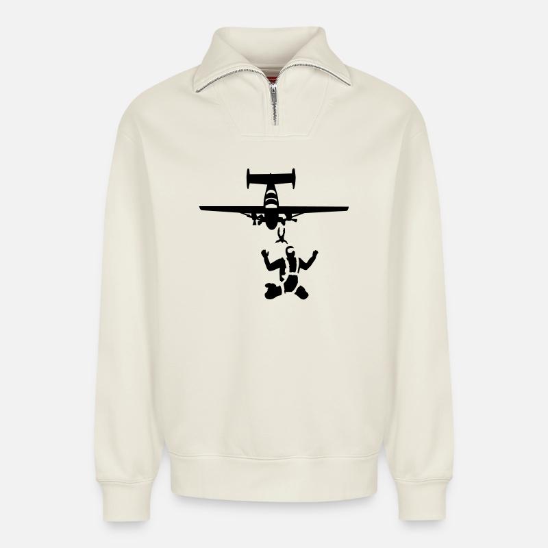skydiving - Relaxed Unisex Organic Half Zip Sweatshirt – by SPREAD - off white