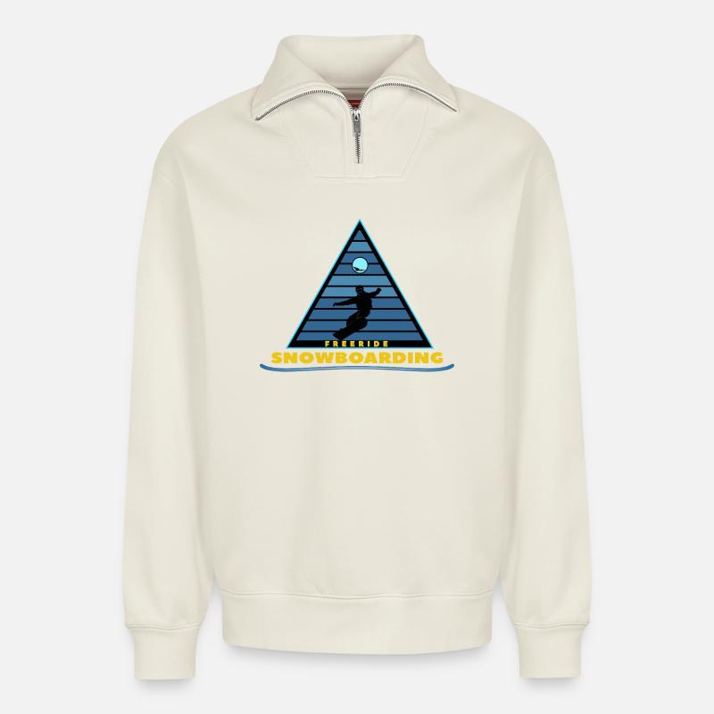 Snowboard freeride - Sweat unisexe décontracté en coton biologique à demi-zip – de SPREAD - blanc cassé