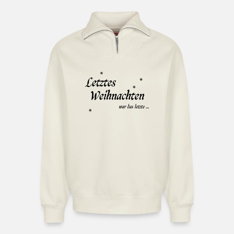 Dernier Noël - Sweat unisexe décontracté en coton biologique à demi-zip – de SPREAD - blanc cassé