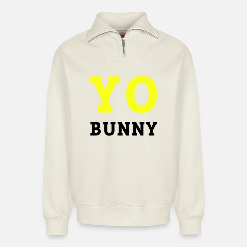 YO BUNNY  - Relaxed Unisex Organic Half Zip Sweatshirt – von SPREAD - Naturweiß