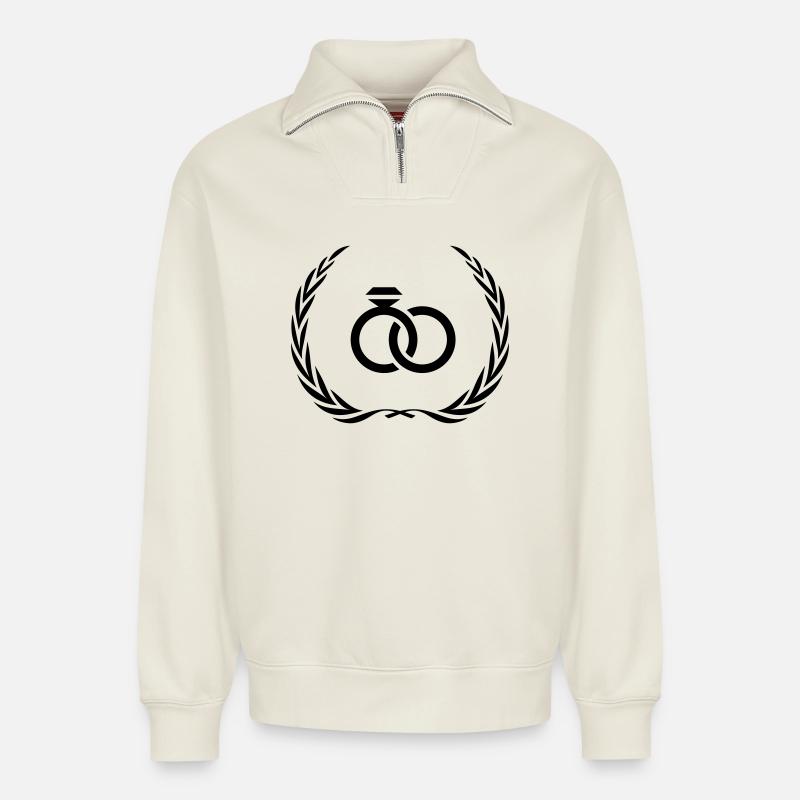 Wedding Ring Ring - Relaxed Unisex Organic Half Zip Sweatshirt – by SPREAD - off white