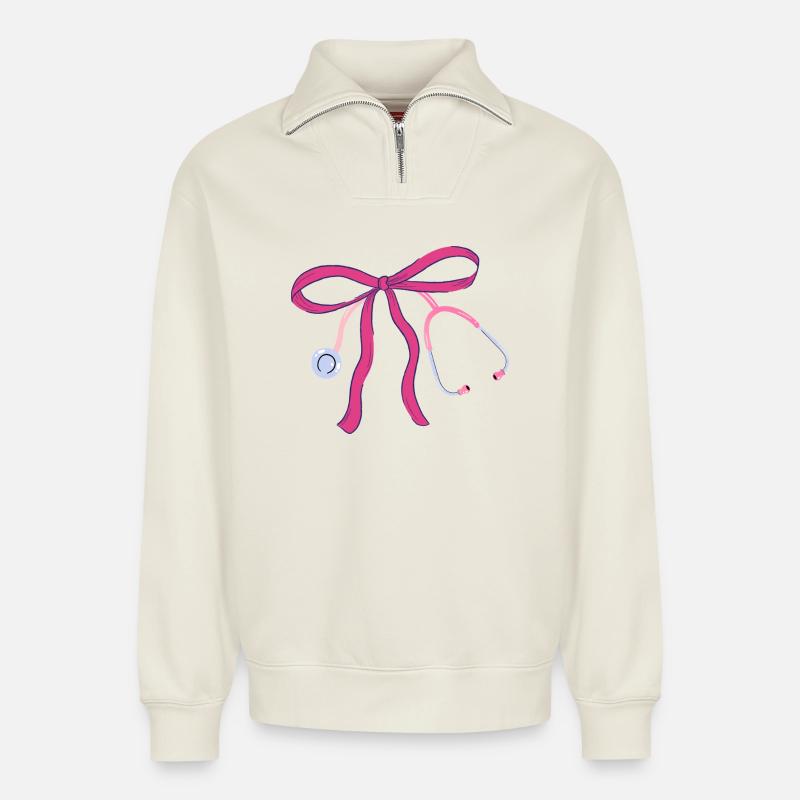 Nurse Stethoscope-Knoten - Relaxed Unisex Organic Half Zip Sweatshirt – von SPREAD - Naturweiß