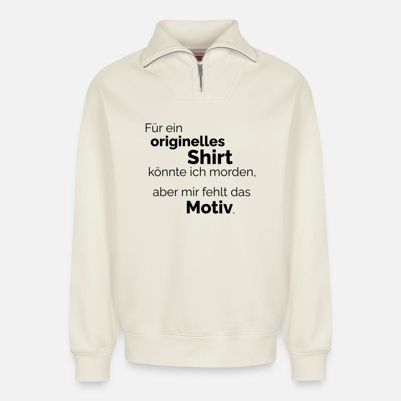 Motif - Sweat unisexe décontracté en coton biologique à demi-zip – de SPREAD - blanc cassé