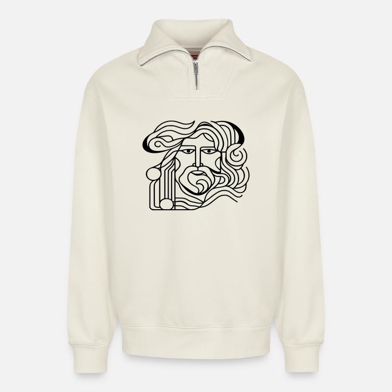 Ancient man. - Relaxed Unisex Organic Half Zip Sweatshirt – by SPREAD - off white